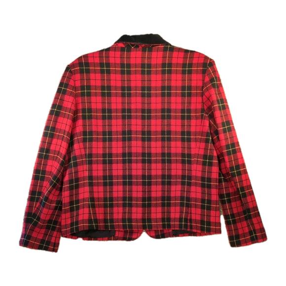 Vintage Alfred Dunner Tartan Blazer Red Wool Velvet Collar 14P Holiday 90s Boxy - Picture 2 of 11
